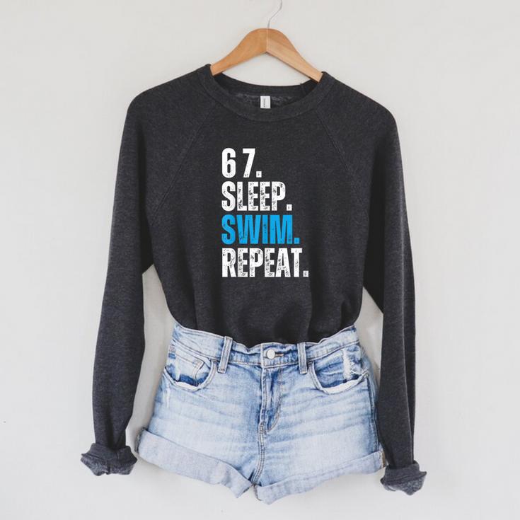 67 Sleep Swim Repeat Swimming Swimmer 67 Meme Raglan Sleeve Sweatshirt