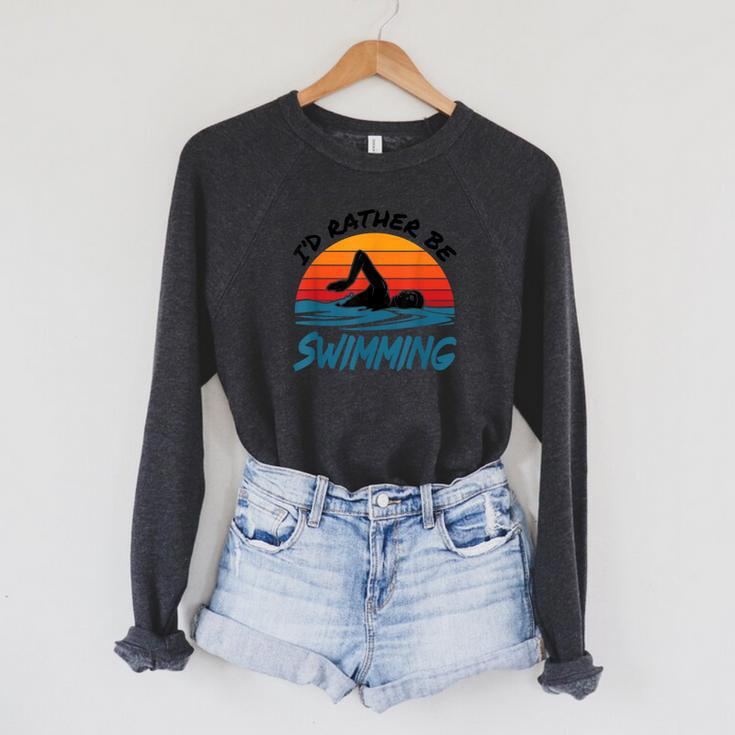 I'd Rather Be Swimming Retro Swim Swimmer Raglan Sleeve Sweatshirt I'd Rather Be Swimming Retro Swim Swimmer Raglan Sleeve Sweatshirt