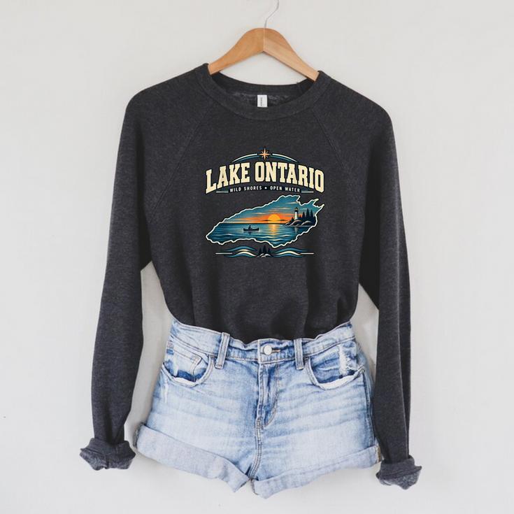 Lakes Lake Ontario Fishing Canoe Lighthouse Outdoor Raglan Sleeve Sweatshirt