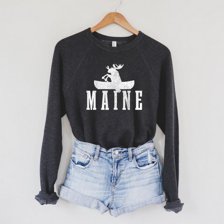 Maine Canoe Kayak Moose USA America Souvenir Raglan Sleeve Sweatshirt