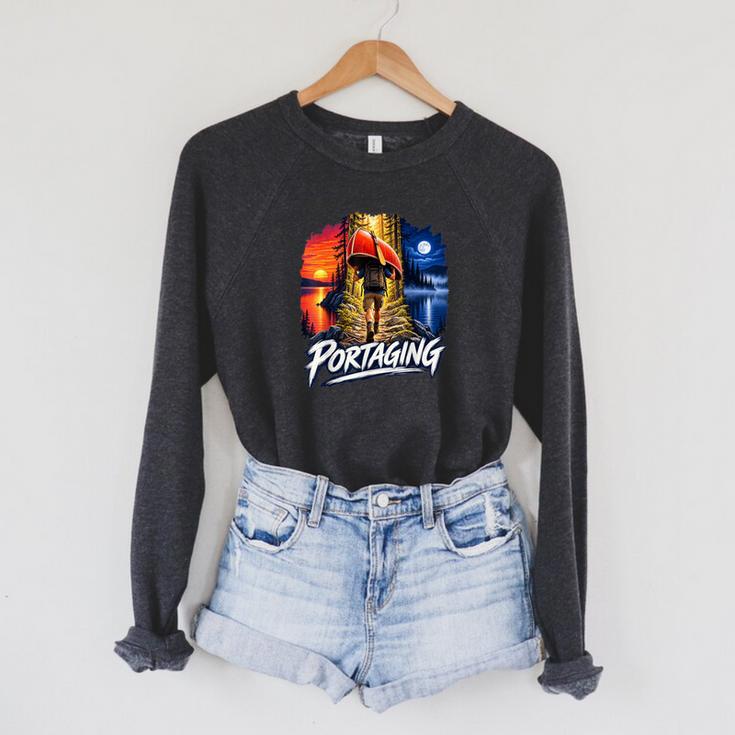 Portaging Canoe Wilderness Adventure Scenic Graphic Raglan Sleeve Sweatshirt