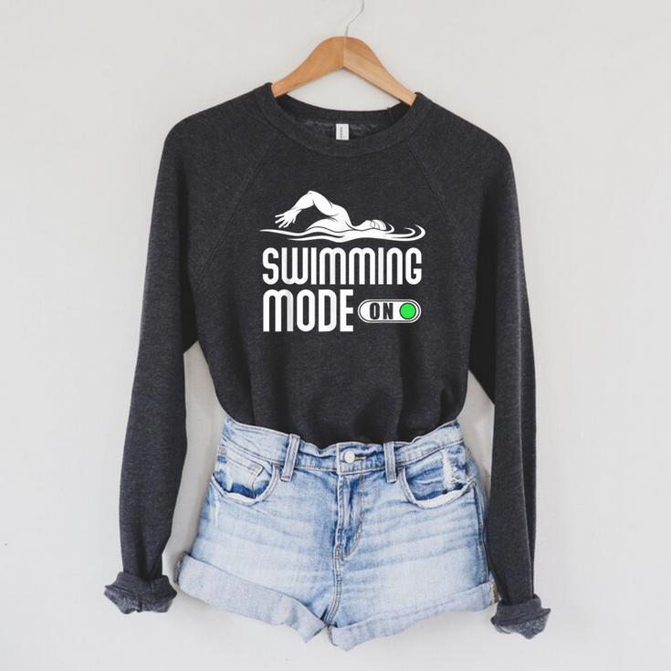 Swim Slogan Funny Swimming Mode On Swim Raglan Sleeve Sweatshirt