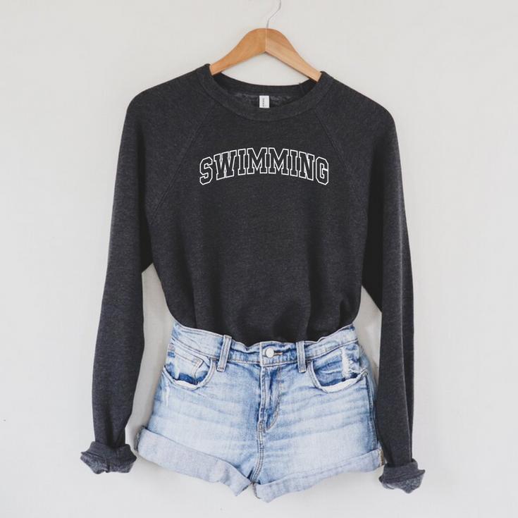 Swimming Athletic Lettering Swimmer Coach Raglan Sleeve Sweatshirt Swimming Athletic Lettering Swimmer Coach Raglan Sleeve Sweatshirt