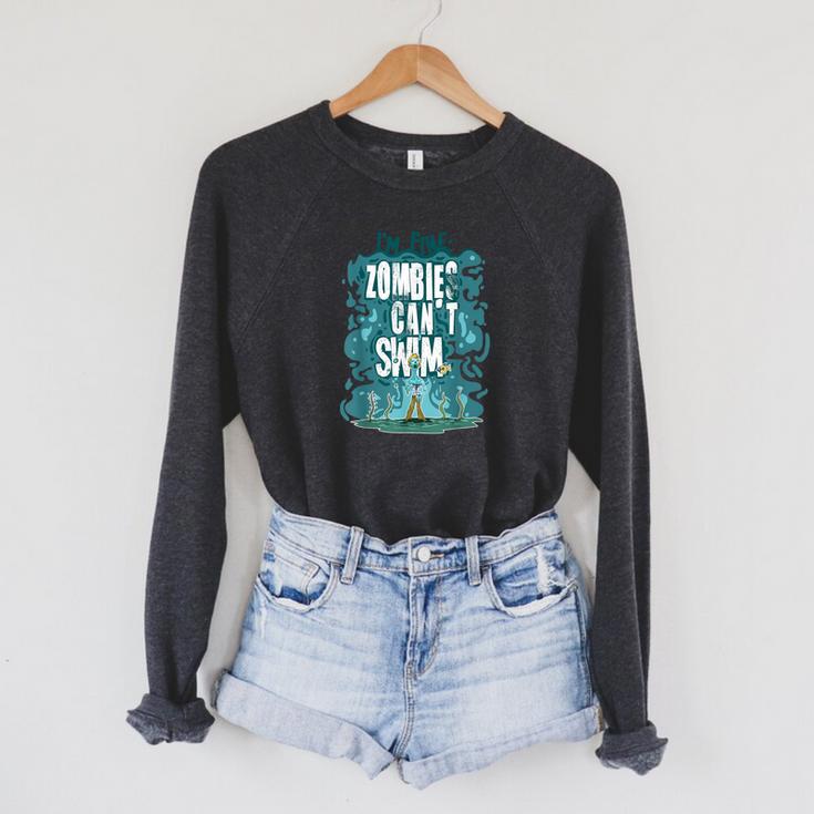 Swimming Quote Zombies Can't Swim For Swimmer Raglan Sleeve Sweatshirt