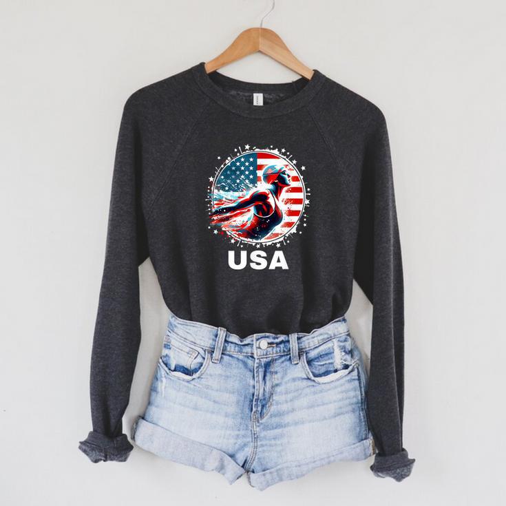 Swimming United States Apparel American Flag Swimming Raglan Sleeve Sweatshirt Swimming United States Apparel American Flag Swimming Raglan Sleeve Sweatshirt