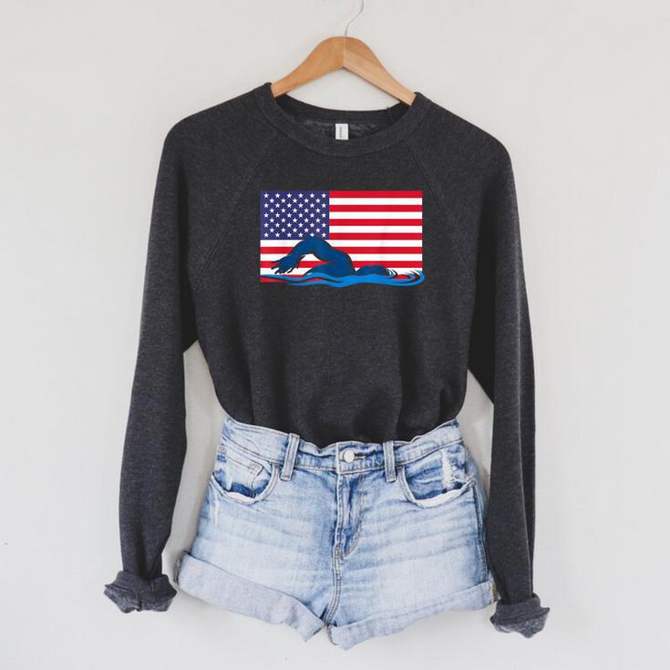 USA Flag Swimmer Swimming Sport Athlete Swim Swimming Raglan Sleeve Sweatshirt USA Flag Swimmer Swimming Sport Athlete Swim Swimming Raglan Sleeve Sweatshirt