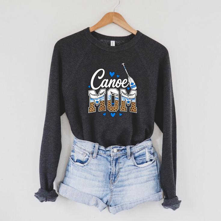 Women's Canoe Mom Leopard Print Paddle River Lake Sport Mother Raglan Sleeve Sweatshirt