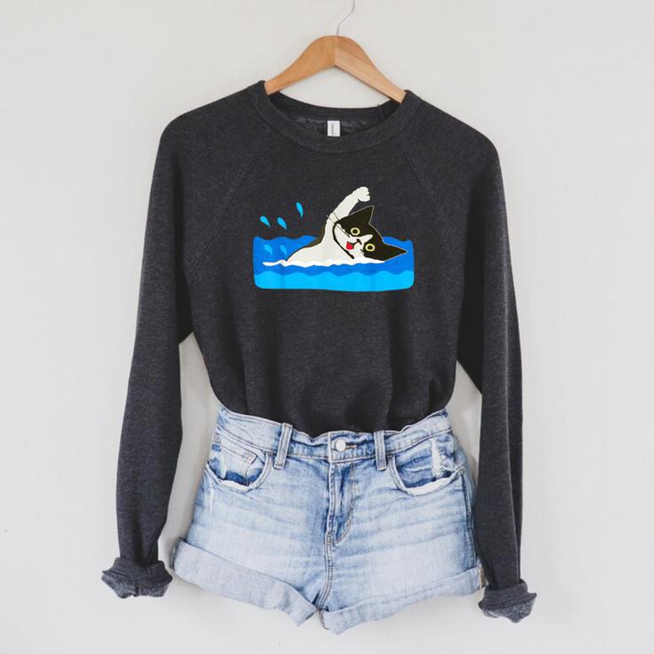 Cat Swimming Pool Raglan Sleeve Sweatshirt