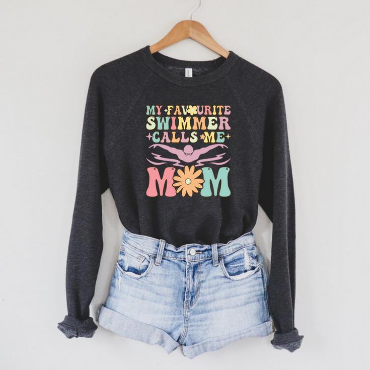 Favourite Swimmer Calls Me Mom Swimming Mom Female Swimmer Raglan Sleeve Sweatshirt