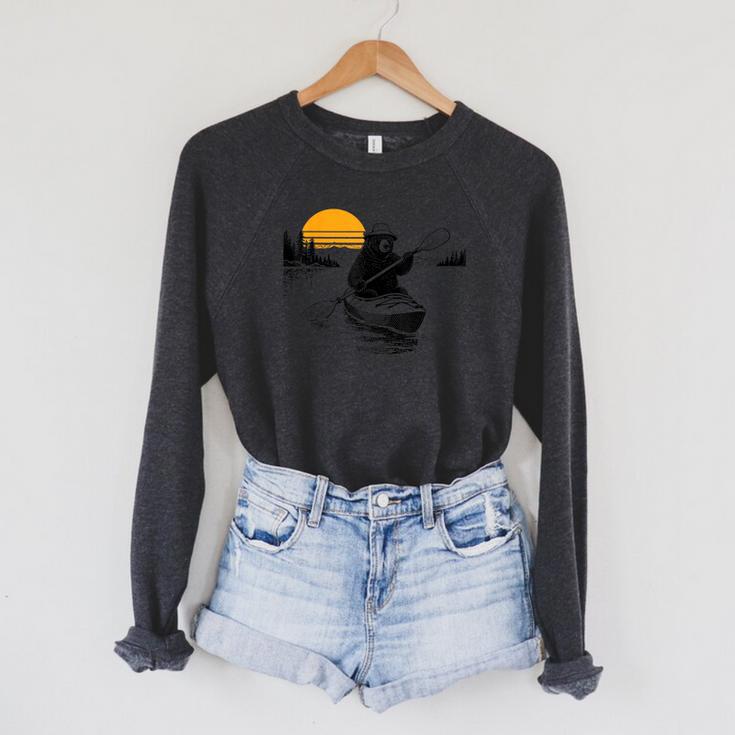 Kayaking Bear Retro Sunset Paddling Canoe Outdoor Adventure Raglan Sleeve Sweatshirt