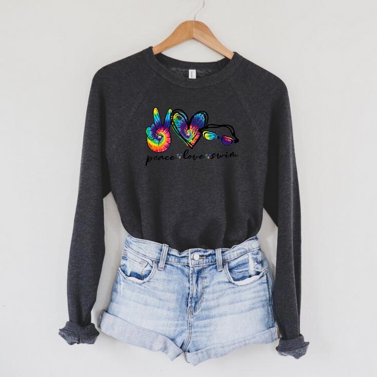Peace Love Swim Tie Dye Swimmer Swimming Summer Trip Raglan Sleeve Sweatshirt