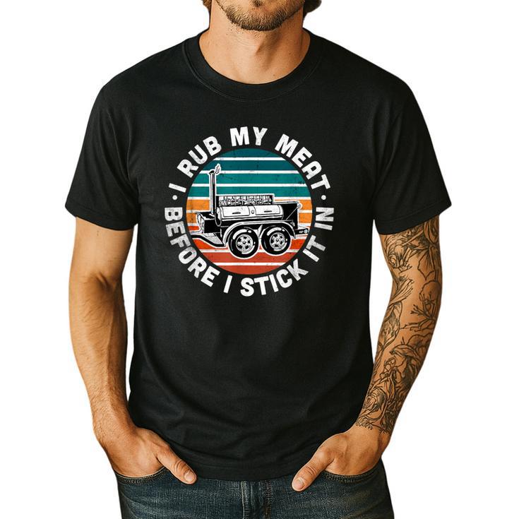 BBQ Dad Offset Smoker Pit Accessory I Rub My Meat Text Men's Casual T-Shirt