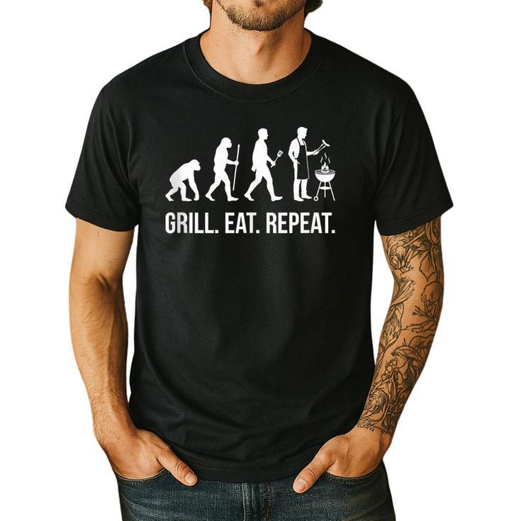 Grill Eat Repeat BBQ Dad Evolution Barbecue Men's Casual T-Shirt
