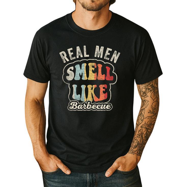 Real Men Smell Like Barbecue Grilling BBQ Dad Graphic Men's Casual T-Shirt