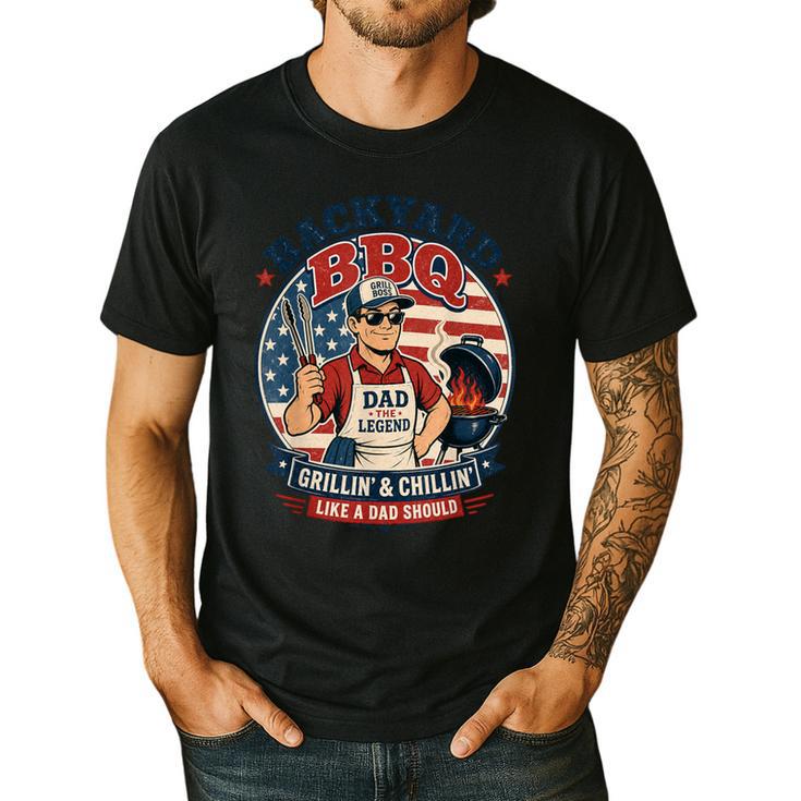 Backyard BBQ Dad Grill Boss Patriotic Fourth Of July Barbecu Men's Casual T-Shirt