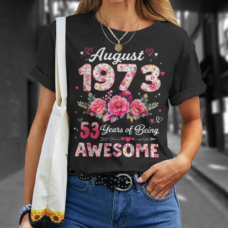 53歳 1973年8月 花柄 53歳 誕生日 男性 女性 Tシャツ 彼女への贈り物
