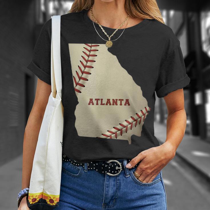 Atlanta Georgia Béisbol Estado Mapaoftbol EeUu Balonista Camiseta unisex Regalos para ella