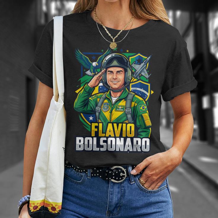 Bolsonarista Patriota Flávio Bolsonaro F22 Presidente Brasil Camiseta unisex Regalos para ella
