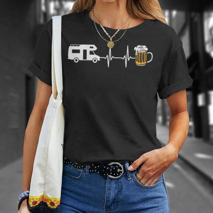 Camping Autocaravana Cerveza Camper Cuello Camiseta unisex Regalos para ella