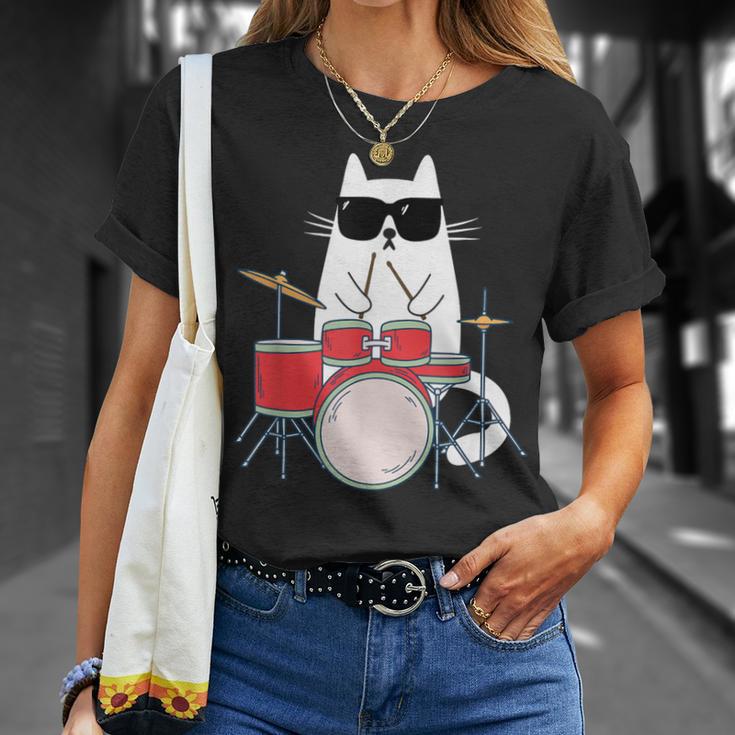 Cat Wearing Sunglasses Playing Drums Drum Kit Musician T-Shirt Gifts for Her Cat Wearing Sunglasses Playing Drums Drum Kit Musician T-Shirt Gifts for Her