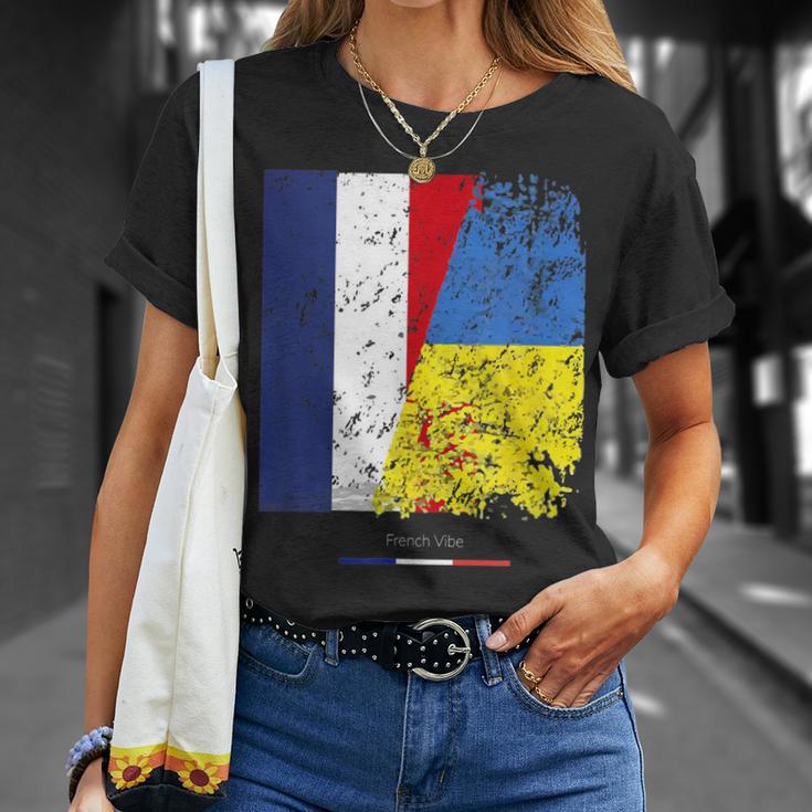 Drapeau De L'ukraine Et France Amitié Franco Ukrainien T-Shirt Cadeaux pour elle
