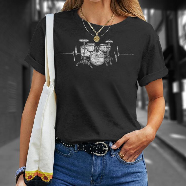 ECG Heartbeat Music Lovers Drumsticks Drum Kit T-Shirt Gifts for Her ECG Heartbeat Music Lovers Drumsticks Drum Kit T-Shirt Gifts for Her