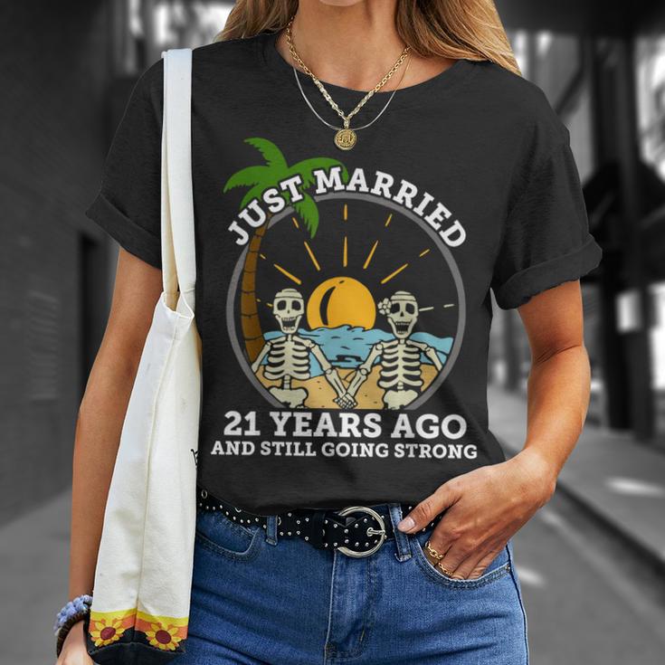 Esqueleto De Aniversario De Boda Pareja Casada Hace 21 Años Camiseta unisex Regalos para ella