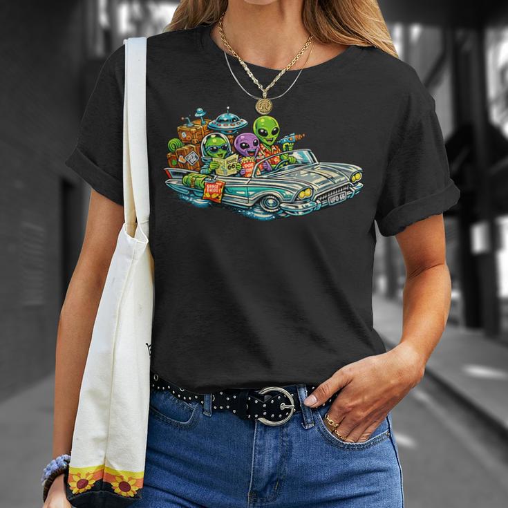 Extraterrestres De Gira Por Estados Unidos Divertido Ovni Cuello Camiseta unisex Regalos para ella