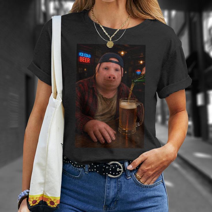 John Pork Bere Birra Pub Divertente Brainrot Meme Papà Maglietta Regalos para ella