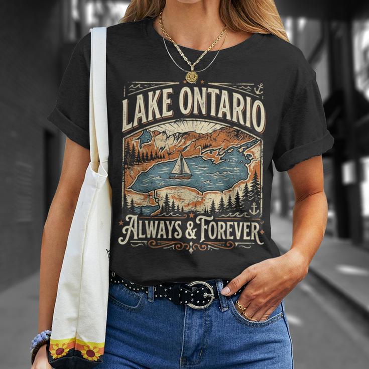 Lago Ontario Forever Canadá Usa Amistadintage Patriótico Camiseta unisex Regalos para ella