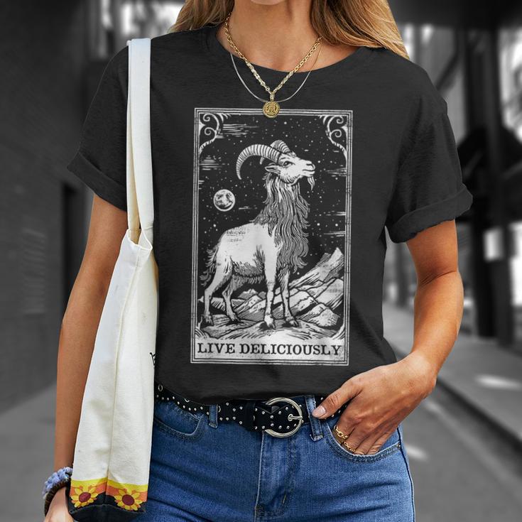Live Deliciously Tarotkarte Wicca Ziege Heidnisch Okkult T-Shirt Geschenke für Sie