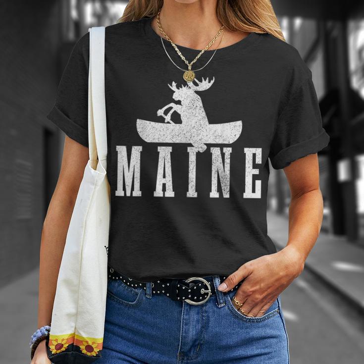 Maine Canoe Kayak Moose USA America Souvenir T-Shirt Gifts for Her