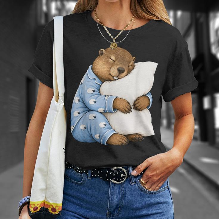 Marmota Durmiendo En Lindos Pijamas Dormir Camiseta unisex Regalos para ella