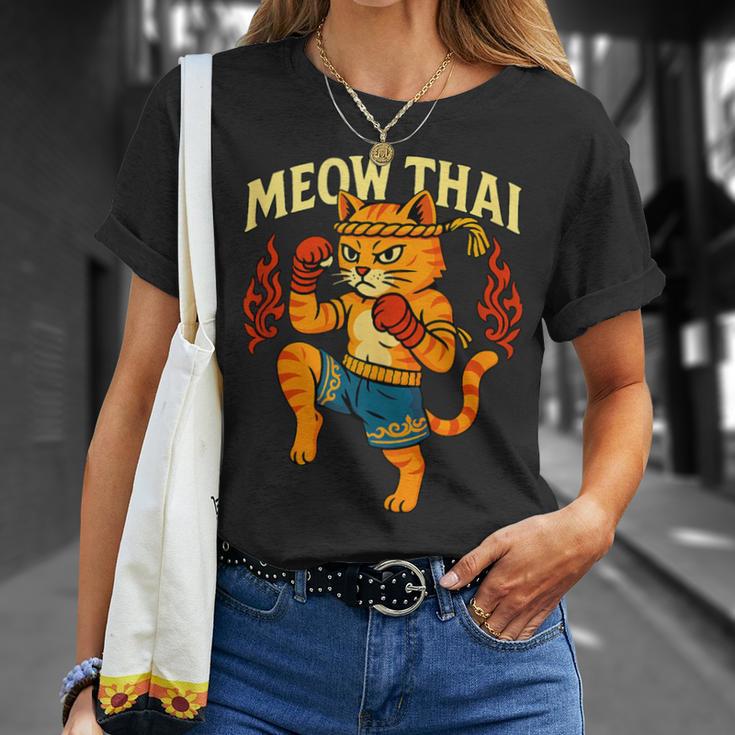 Meow Thai Muay Thai Cat Fighter Pun Dad Joke T-Shirt Gifts for Her