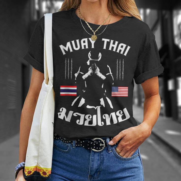 Muay Thai American Flag Martial Arts Thai Boxing Coach T-Shirt Gifts for Her