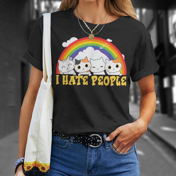 Niedliche Katze Regenbogen – I Hate People T-Shirt Geschenke für Sie