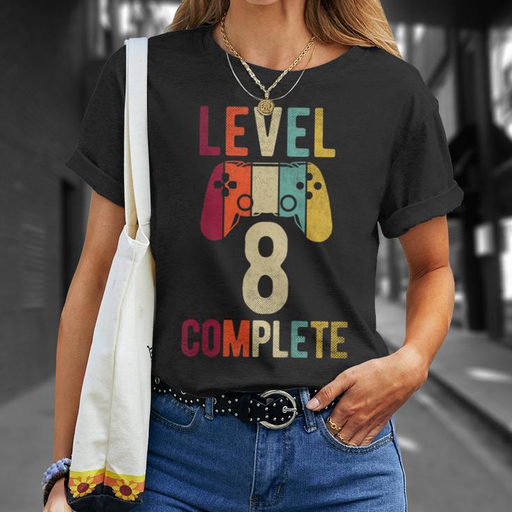Niños Cumpleaños Niño 8 Años Camisa Gamer Nivel 8 Completo Camiseta unisex Regalos para ella