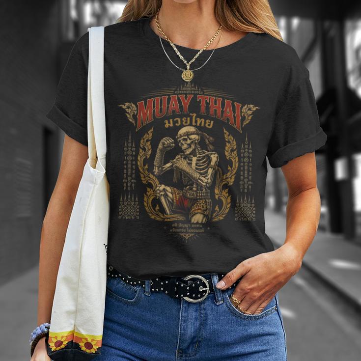 Retro Muay Thai Shorts Thai Boxing Fighter Style Skeleton T-Shirt Gifts for Her