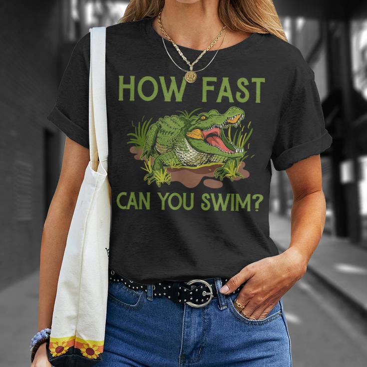 Swimmer Crocodile Swimming Humor How Fast You Can Swim T-Shirt Gifts for Her