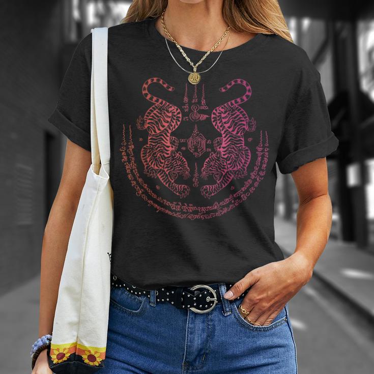 Thai Tattoo Twin Tiger Sak Yant Muay Thai Thailand Graphic T-Shirt Gifts for Her