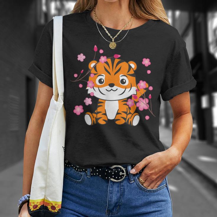 Tigre Animaux Mignons Pour Enfants Kawaii Fleurs De Cerisier T-Shirt Cadeaux pour elle