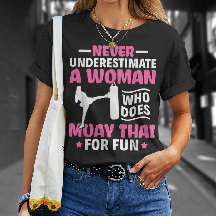 Never Underestimate A Woman Thai Boxing Muay Thai Fighter T-Shirt Gifts for Her Never Underestimate A Woman Thai Boxing Muay Thai Fighter T-Shirt Gifts for Her