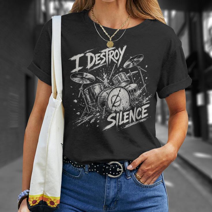 Women's Drum Kit I Destroy Silence Art T-Shirt Gifts for Her