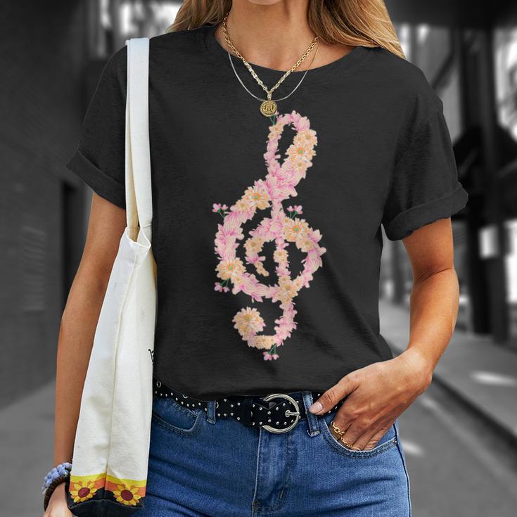 ト音記号 ト音記号 花 ミュージシャンギフト Tシャツ 彼女への贈り物