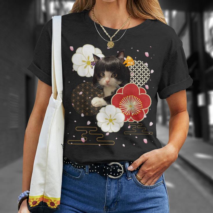 ボブキャット ウィッグ カツラ おかっぱ 猫 日本 和風 美しい 花 猫ミーム Tシャツ 彼女への贈り物