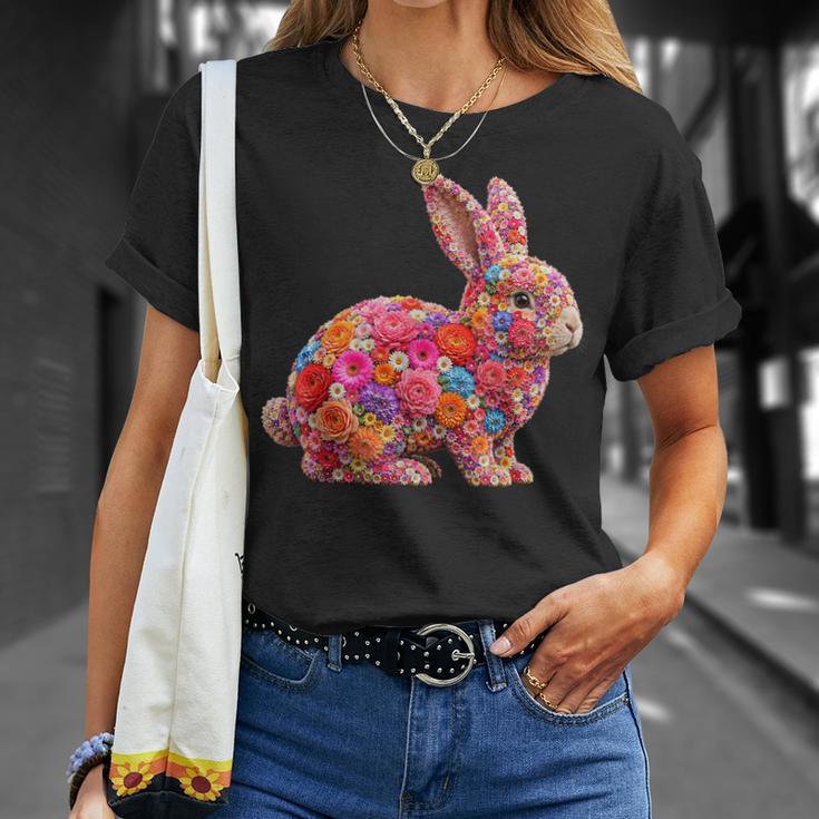夏に可愛い花うさぎ 花柄 うさぎ Tシャツ 彼女への贈り物