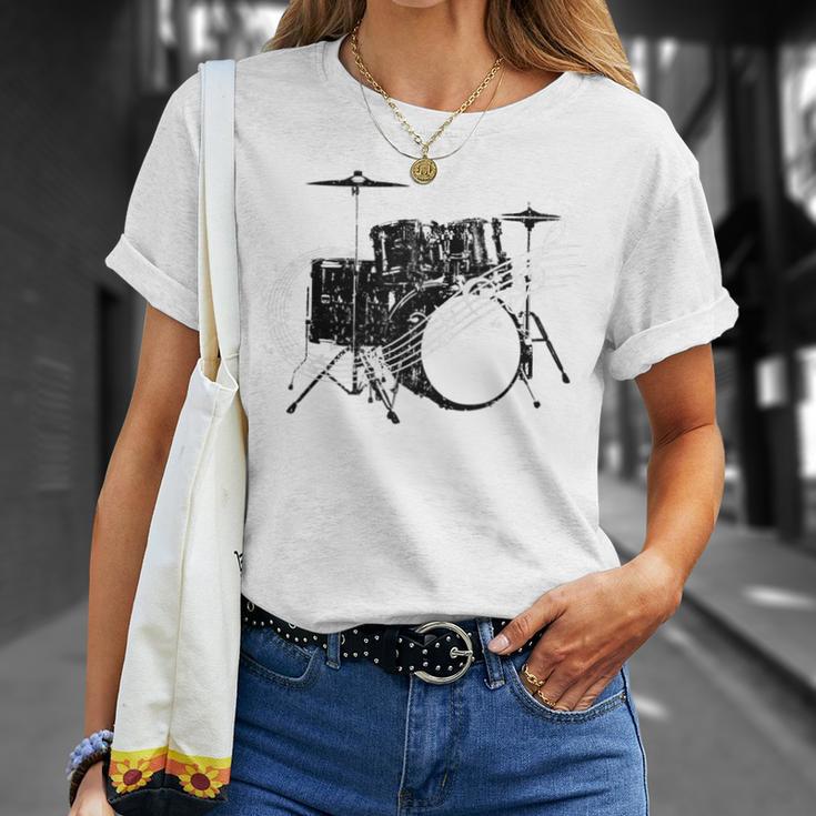 Drum Kit Drummer Band Musical Instrument Rock Music Raglan Baseball Tee T-Shirt Gifts for Her Drum Kit Drummer Band Musical Instrument Rock Music Raglan Baseball Tee T-Shirt Gifts for Her