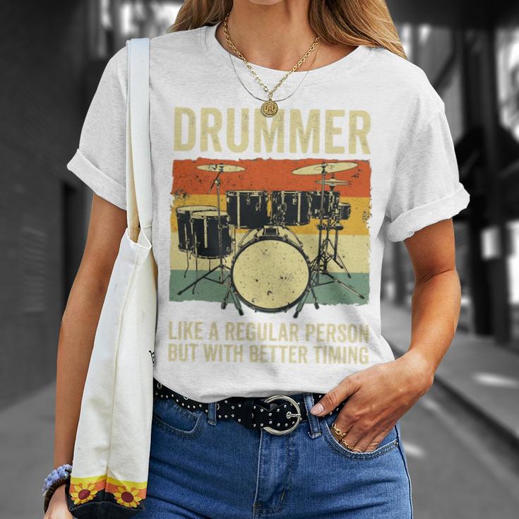 Drummer Better Timing Retro Vintage Sunset Drum Kit Graphic T-Shirt Gifts for Her Drummer Better Timing Retro Vintage Sunset Drum Kit Graphic T-Shirt Gifts for Her