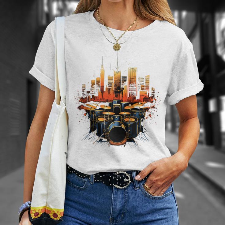 Drumset Drum Kit Music Drummer Drumming Raglan Baseball Tee T-Shirt Gifts for Her