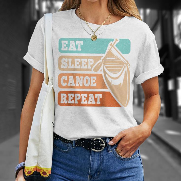 Eat Sleep Canoe Repeat Vintage Canoeing Canoeist Men Boys Raglan Baseball Tee T-Shirt Gifts for Her